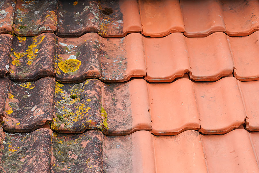 before and after of clean roof tiles eastpoint fl